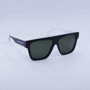 Alexander McQueen AM0302S 003 Sunglasses Black/White Square Frame, Green Lenses